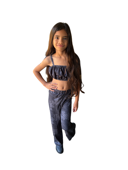 Keiki 2 Piece Pants Set (Black Kekai print)