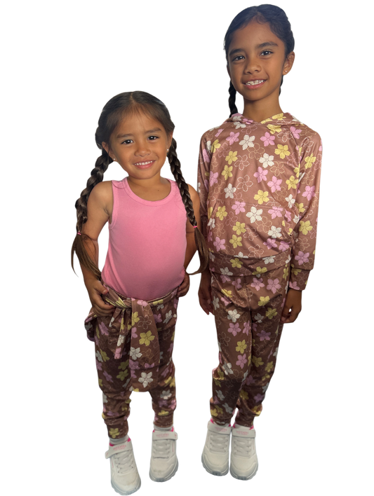 Keiki 2 piece Joggers/Hoodie set(Puakenikeni Tan)
