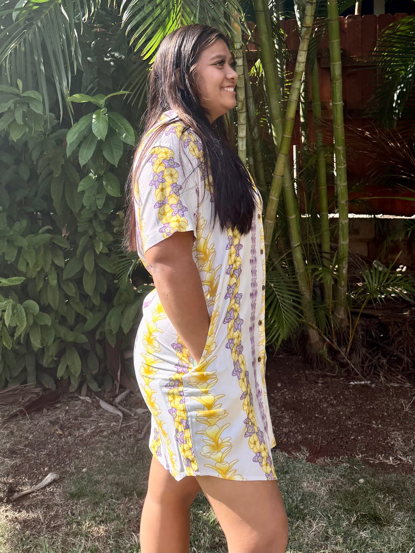 Malu Aloha Shirt Dress (Lavender Lei Pua)