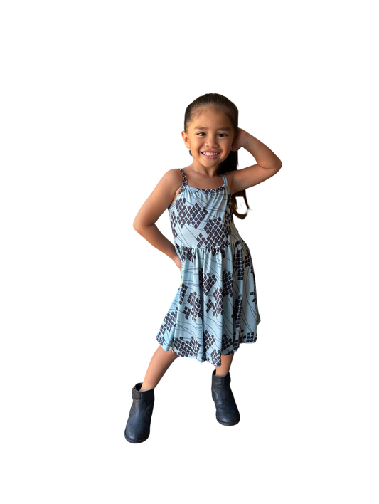 Keiki Kamahina Dress ( Blue Kekai Print)