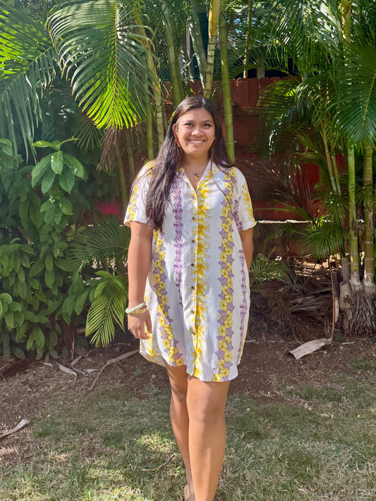 Malu Aloha Shirt Dress (Lavender Lei Pua)