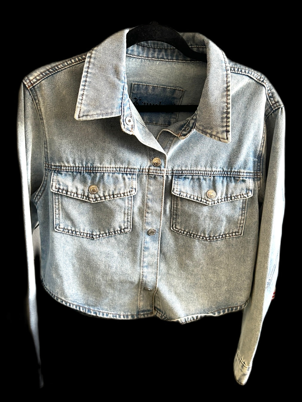 Cropped quilt/hawaiian flag denim jacket