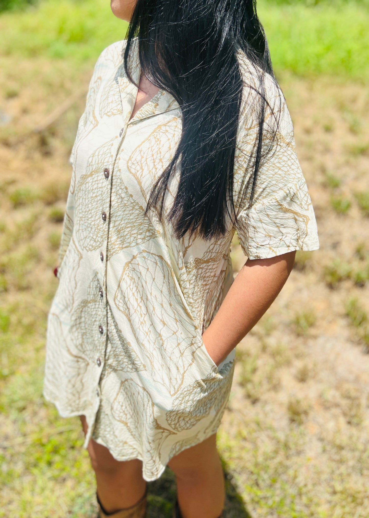 Malu Shirt Dress (Beige Upena)